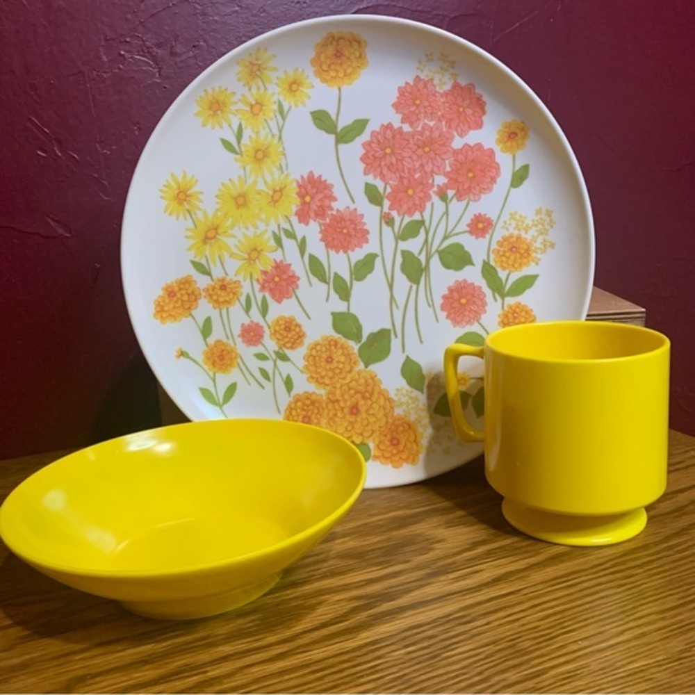 Brookpark Melamine Dinnerware setting plate bowl mug 1960 promise me RARE FIND